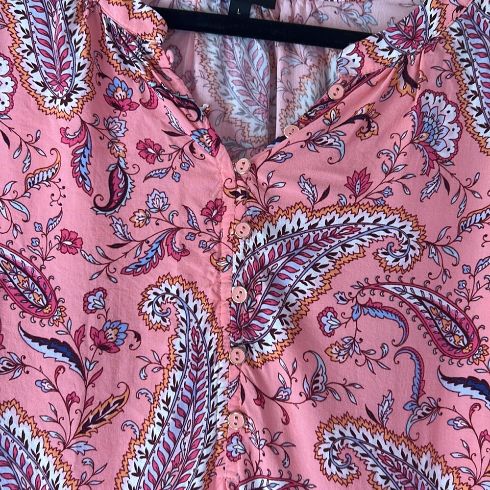 Talbots Pink Patterned Blouse Size L - image 2